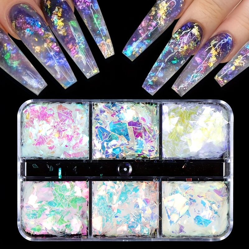 Mermaid Flake Nail Glitter Sequins Iridescent Ice Slag Nail Sticker