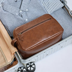 British Style Men's Cosmetic Bag Travel Toiletry PU Leather Bathroom Kit