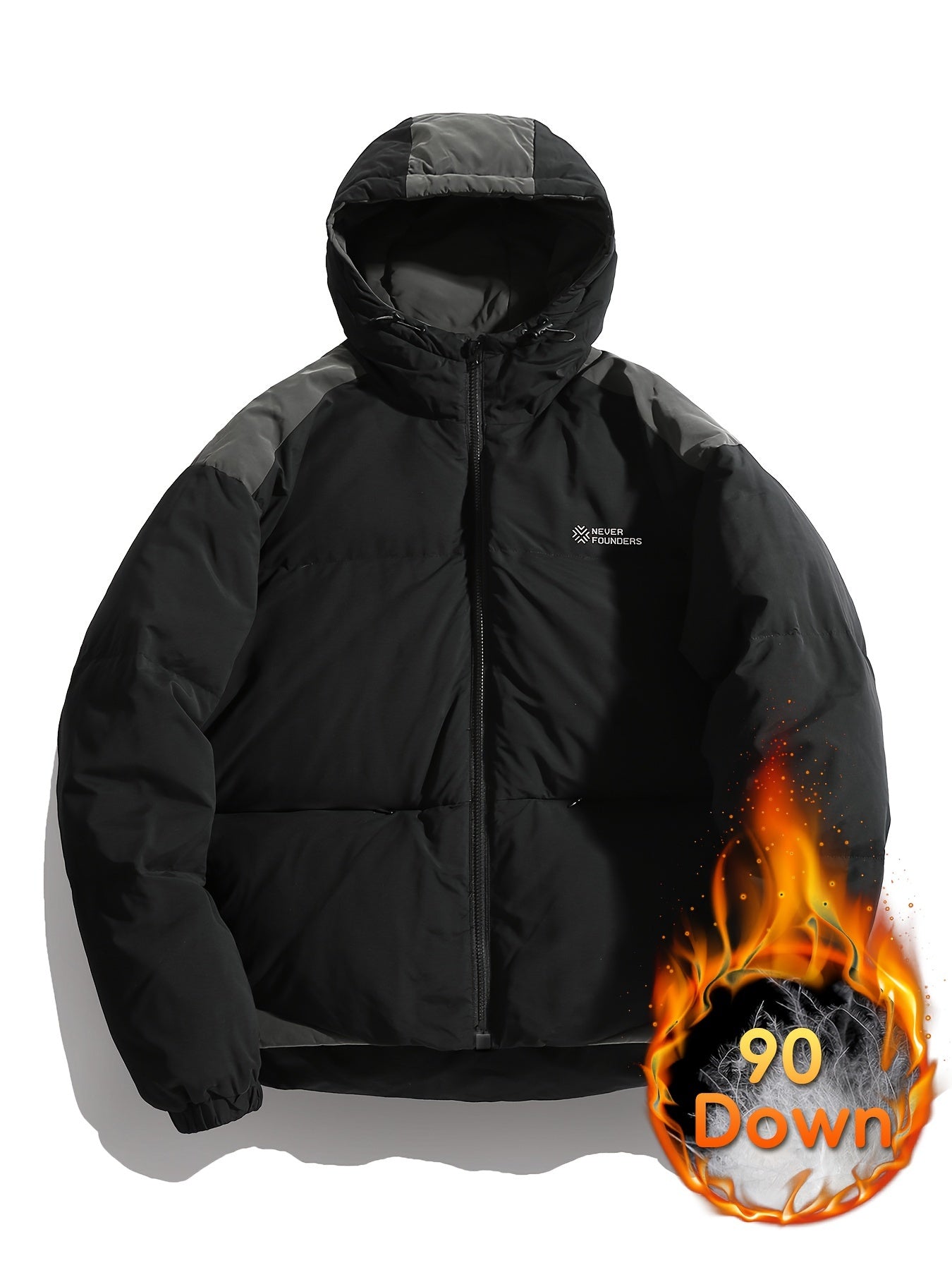 Letter Print Block Puffer Jacket Warm Winter Jacket For Outdoor Sports