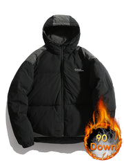 Letter Print Block Puffer Jacket Warm Winter Jacket For Outdoor Sports