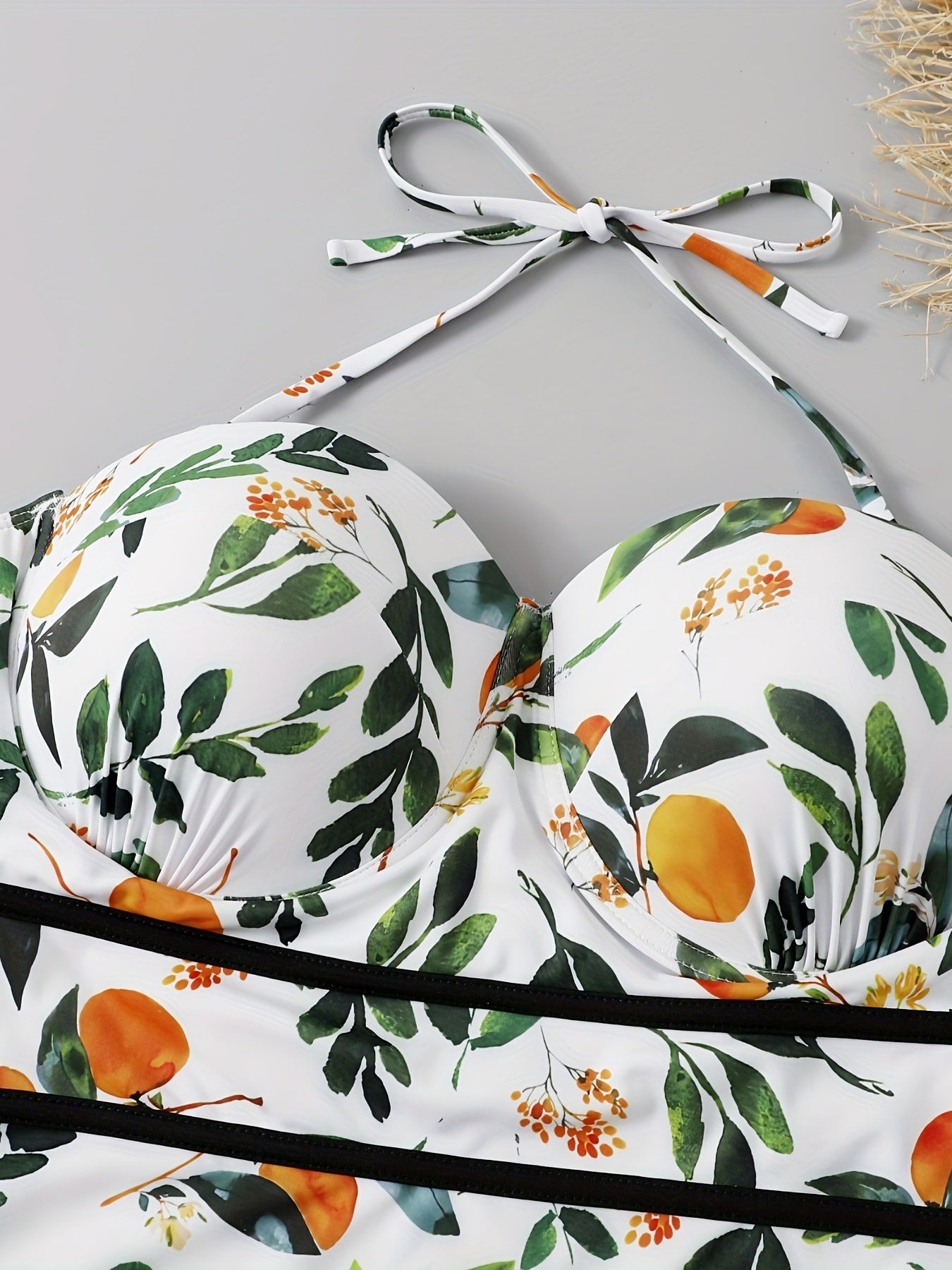  Leaf Print Halter Neck Backless Swimsuit