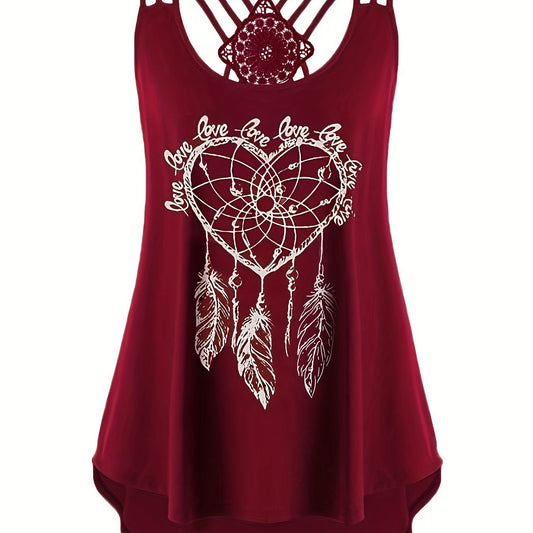 Heart Print Lace Contrast Suspender Vest Top