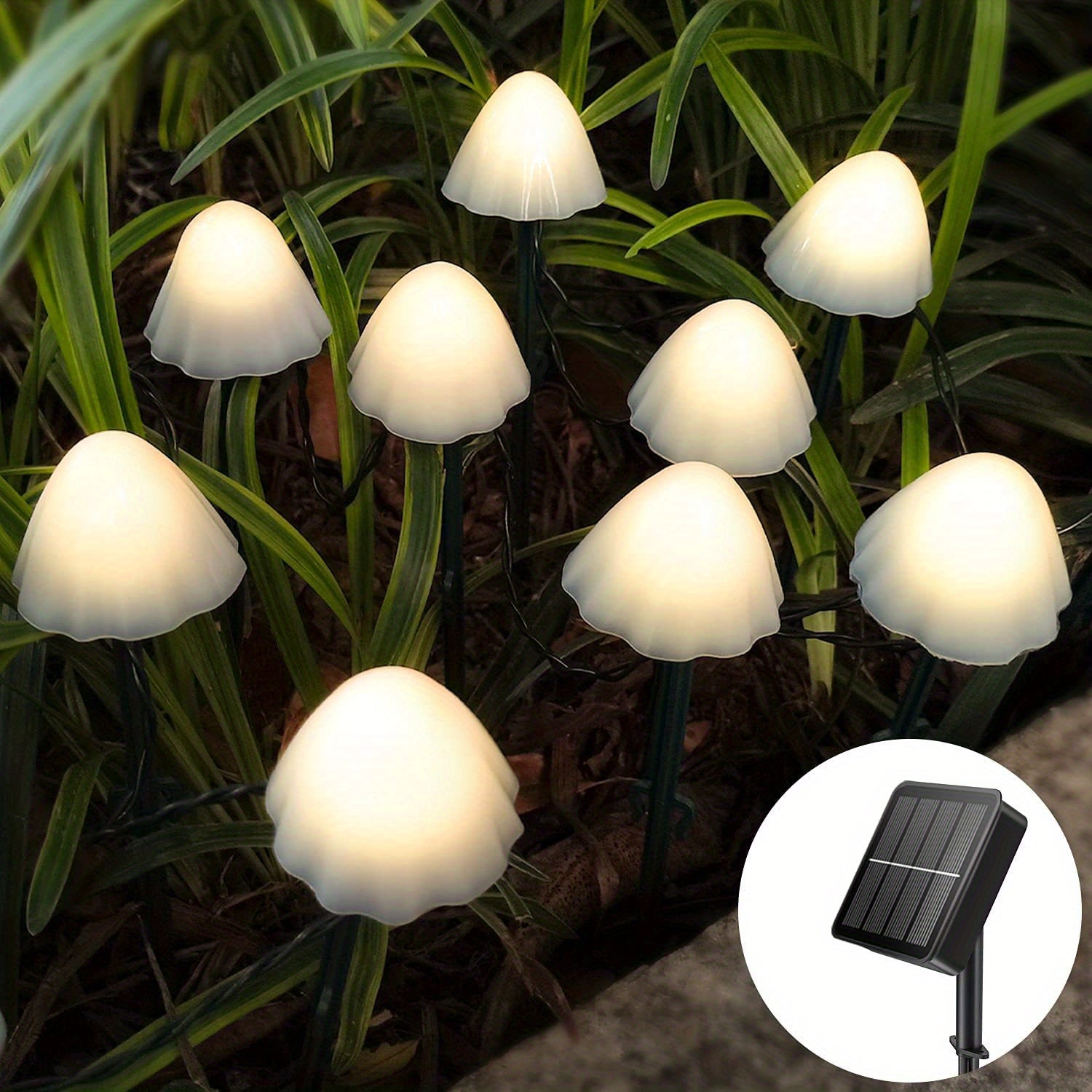 Solar Mushroom Lights 10ct Waterproof Patio Fairy Lights with Remote Control