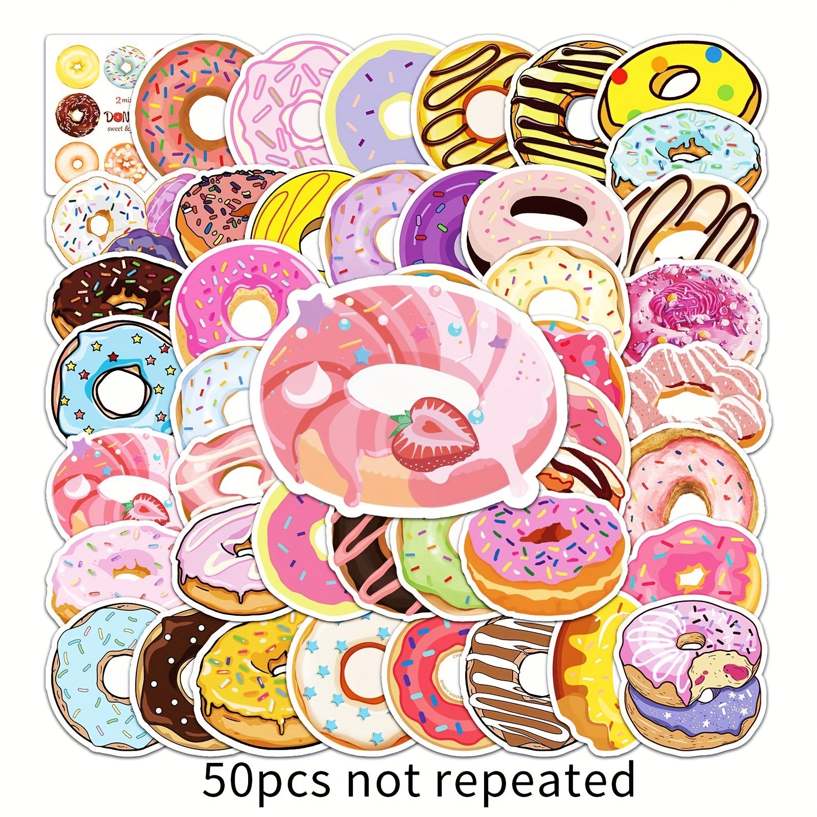 50pcs Donut Doodle Stickers Plants Round Self-adhesive