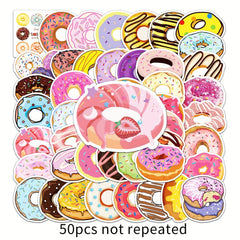50pcs Donut Doodle Stickers Plants Round Self-adhesive