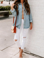 Women's Long Sleeves Denim Jacket with Flap Pockets