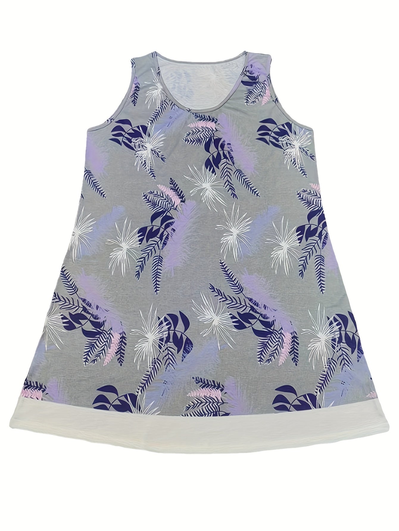  Tank Dress Colorblock Floral Print Round Neck Slight Stretch