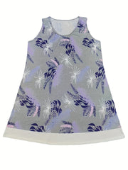  Tank Dress Colorblock Floral Print Round Neck Slight Stretch