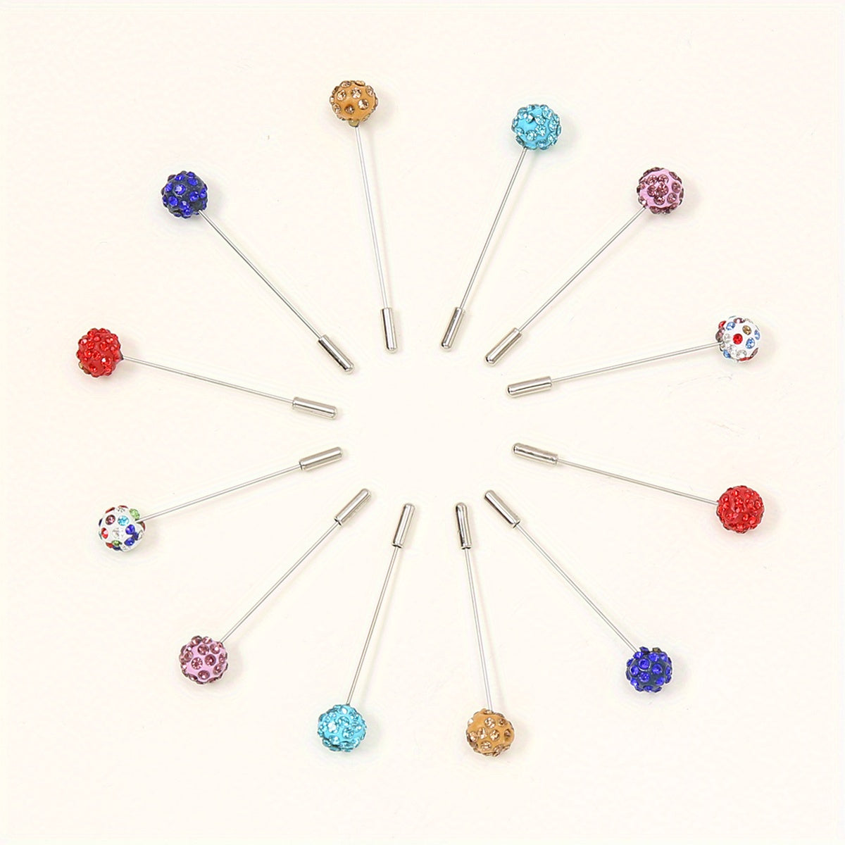 12pcs Resin Rhinestone Scarf Pin Round Bandana Turban Clip