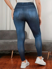 Denim Print Slim Pants High Waist Long Length Women's Clothing