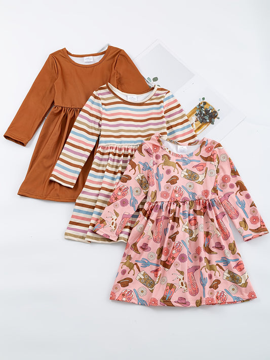 Toddler Girls Sunflower Polka Dot Stripes Dress Set