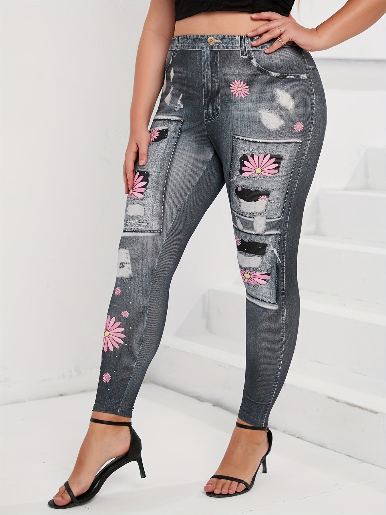  Women's Floral & Denim Print Leggings