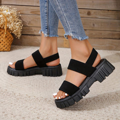 Women's Black Chunky Heel Ankle Strap Sandals