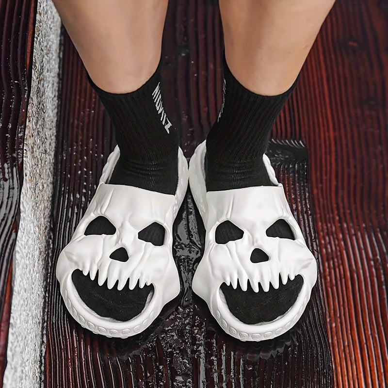 Men's Skull Print Slip On Slides Unisex Casual Anti-Skid Slippers