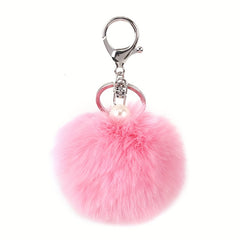 Faux Rabbit Fur Ball Keychain - Cute Handbag or Car Key Accessory