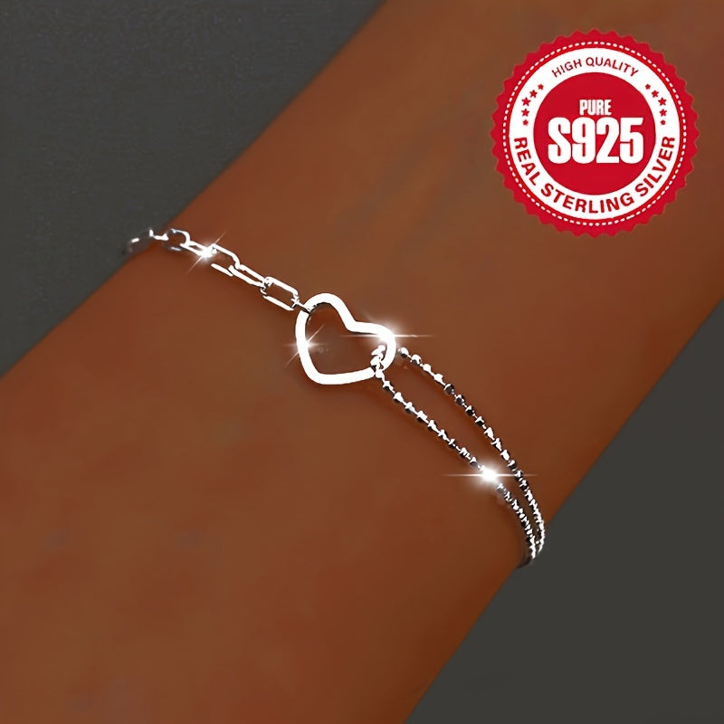 925 Silver Heart Bracelet for Women, Hypoallergenic Jewelry