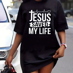  Women's Slogan Print Short Sleeve Dress