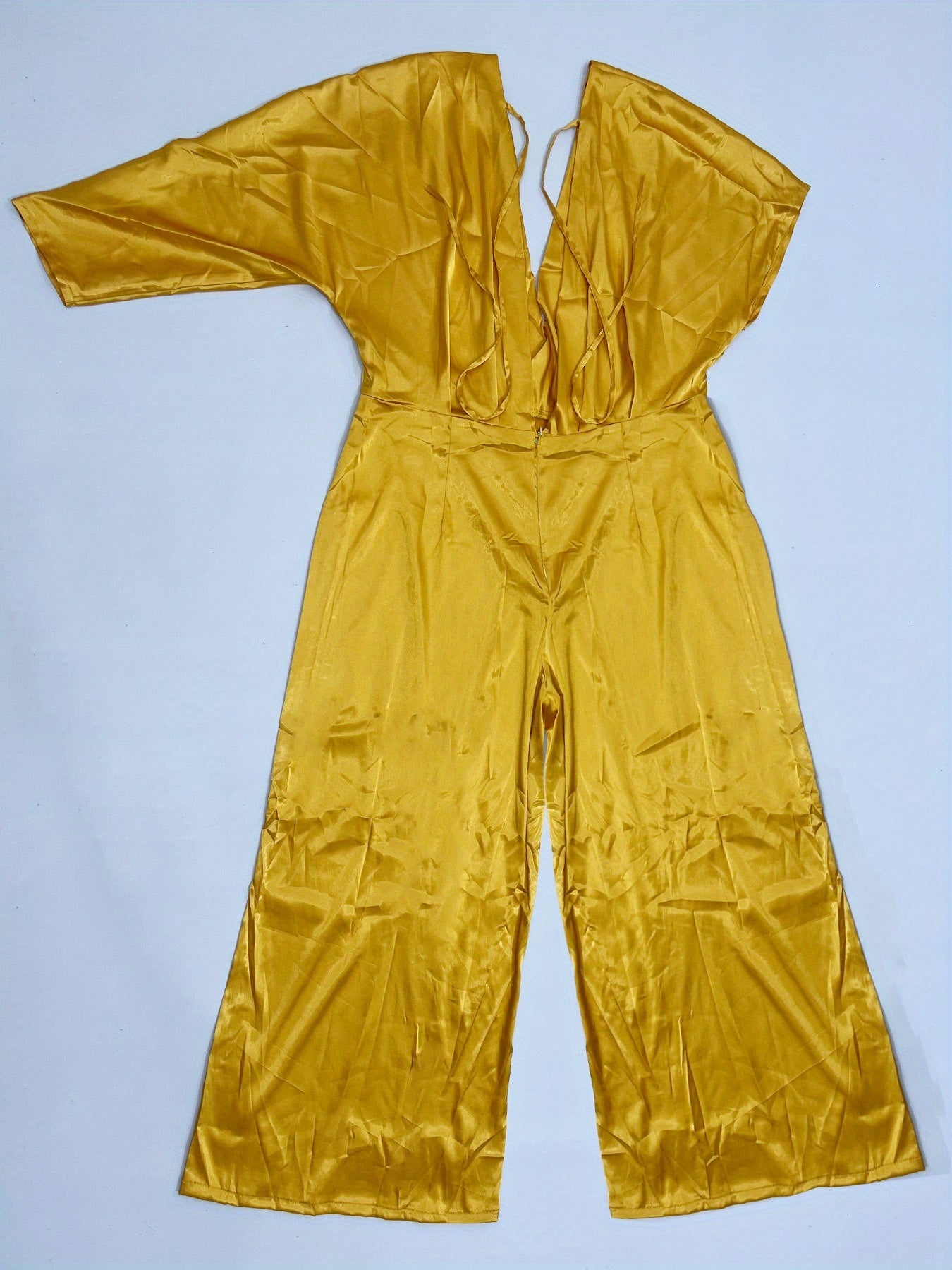 Sexy Jumpsuit Women's Plus Solid Satin Batwing Sleeve V Neck