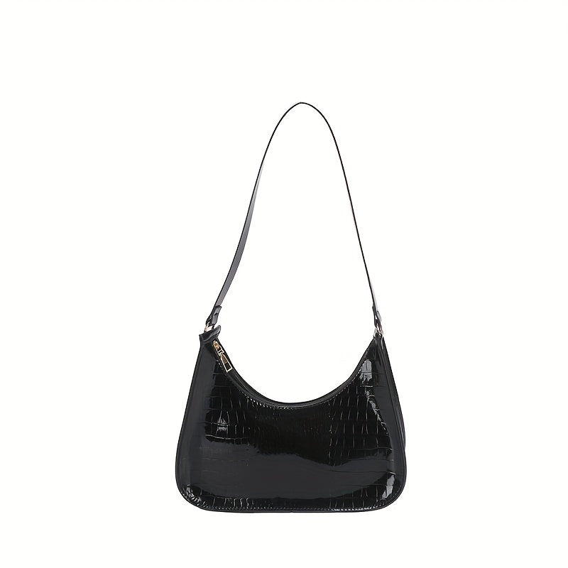 Crocodile Embossed Baguette Shoulder Bag Zipper Armpit Bag
