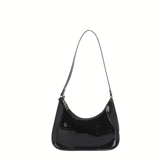 Crocodile Embossed Baguette Shoulder Bag Zipper Armpit Bag
