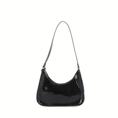 Crocodile Embossed Baguette Shoulder Bag Zipper Armpit Bag