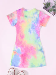 Colorful Tie Dye Print Slim Fit Dress for Summer Party