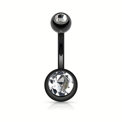 14GA Titanium Steel Double CZ Barbell Belly Button Ring