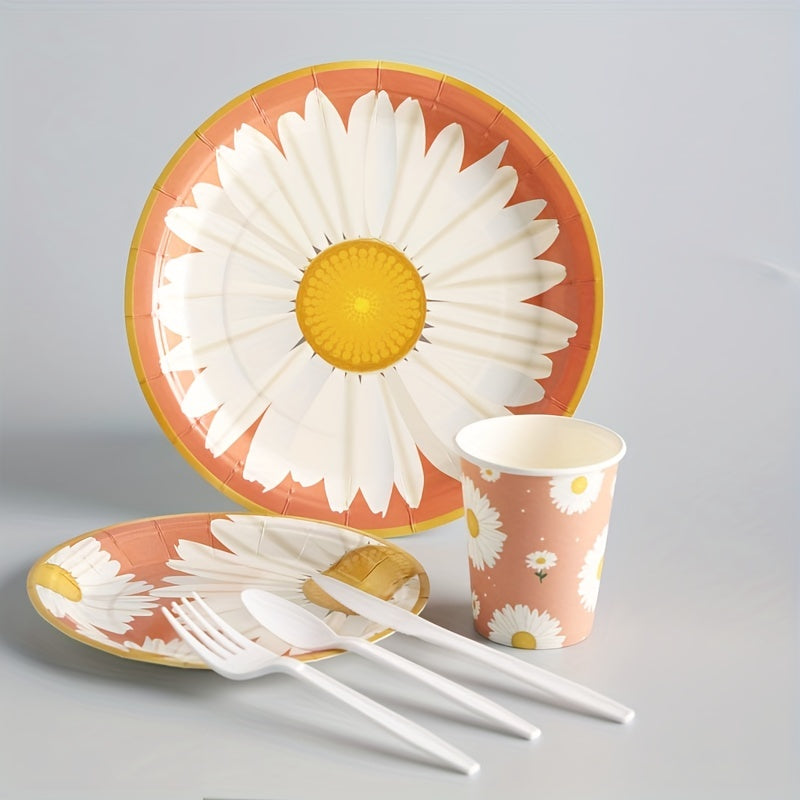 Daisy Tableware Set Disposable Cups Plates Napkins Flower Pattern Party Decor
