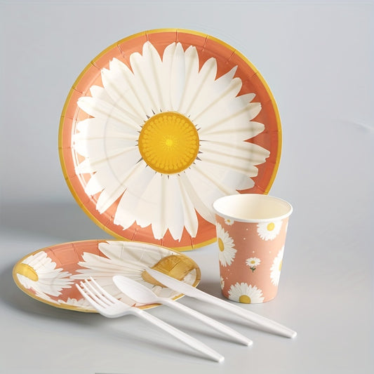Daisy Tableware Set Disposable Cups Plates Napkins Flower Pattern Party Decor