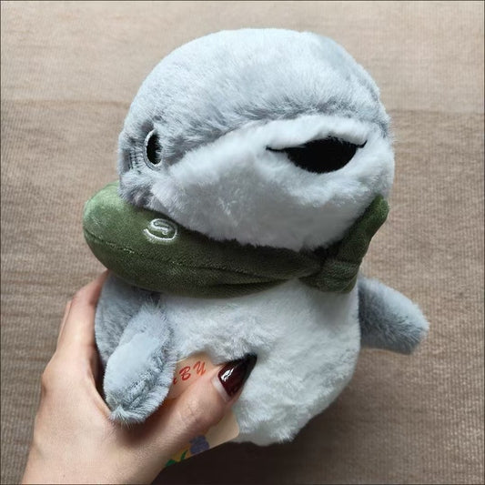 Plush Shark Green Scarf Soft Grey Ugly Stuffed Animal Desktop Sofa Decor