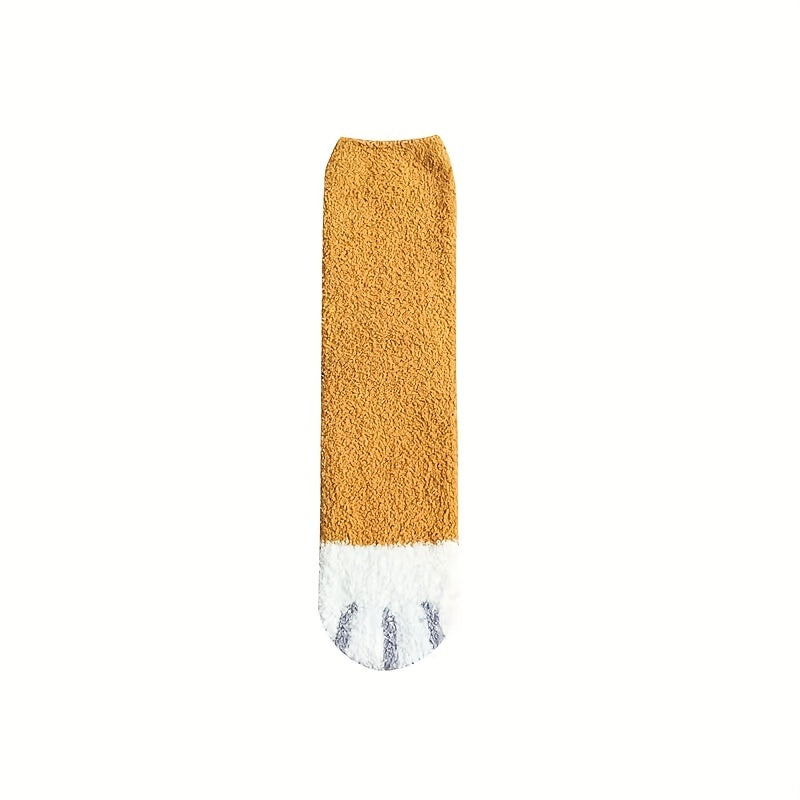 Autumn Winter Coral Fleece Mid-calf Socks Cat Claw Plush Thickened