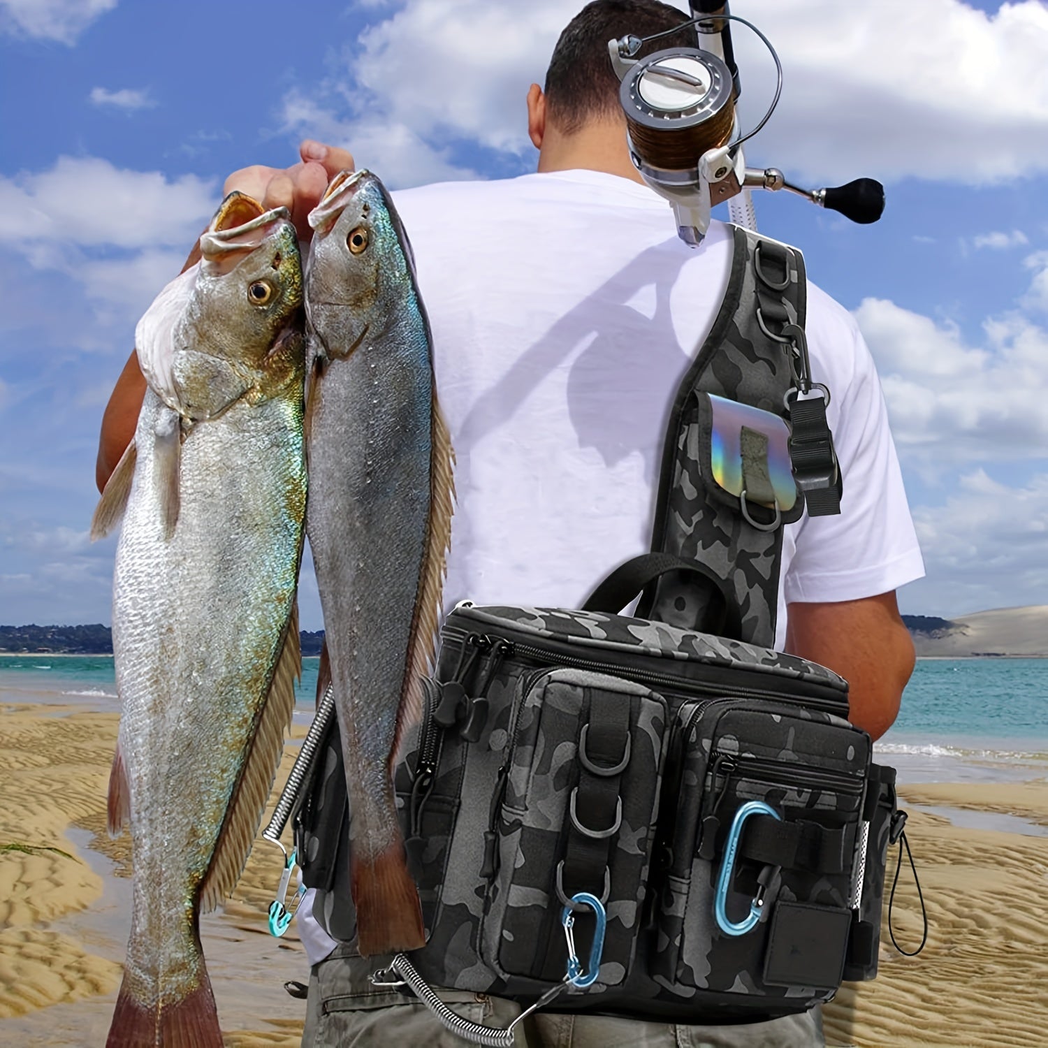 Fishing Backpack Tackle Sling Bag with Rod Holder