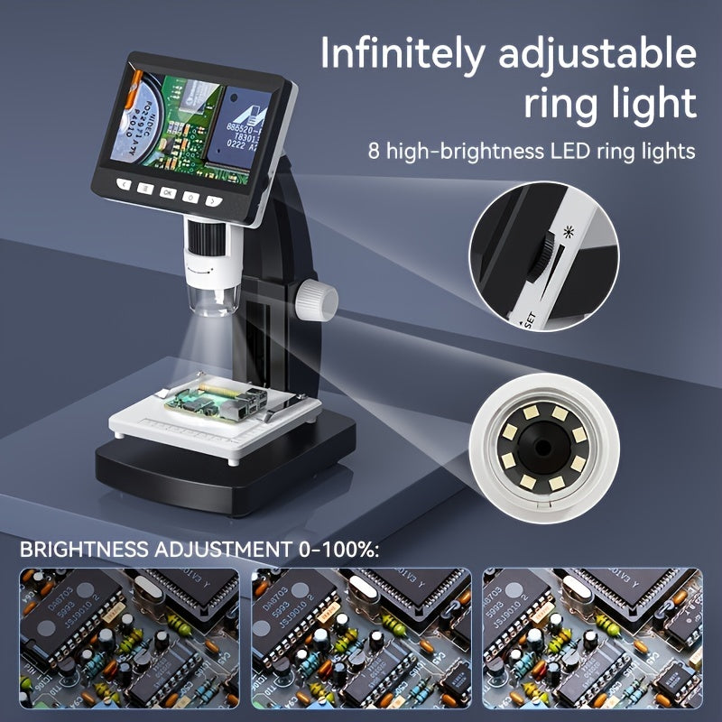 3 HD Digital Microscope 50-1000X Magnification 8 LED Illumination 2MP Lens