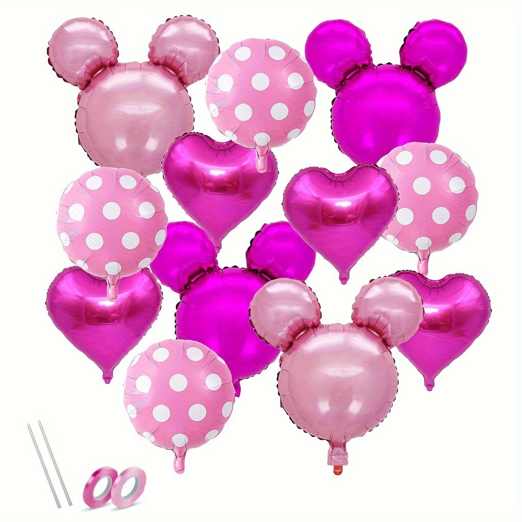16pcs Mouse Head Birthday Balloons 18' Mouse Aluminum Foil Balloon Pink Balloons