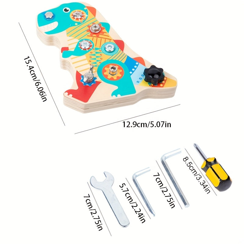 Wooden Dinosaur Screwdriver Activity Board Educational Puzzle Toy for Kids