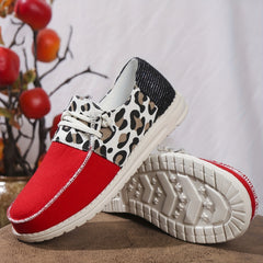 Leopard Print Sneakers Lace Up Canvas Shoes Lightweight Low Top