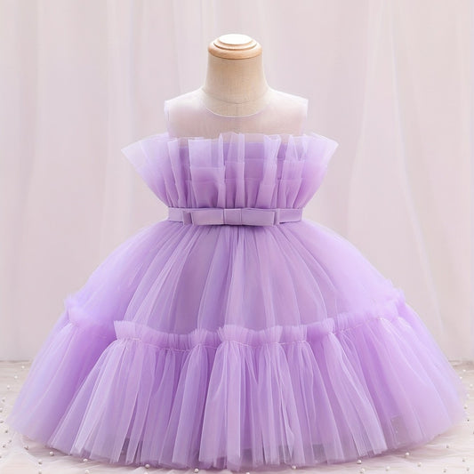 Toddler Girl Princess Dress Tulle Bow Birthday Flower Girl Dress