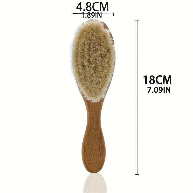 Wooden Handle Hair Brush Soft Wool Bristles Head Massager Comb