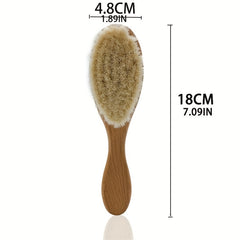 Wooden Handle Hair Brush Soft Wool Bristles Head Massager Comb
