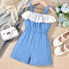 Toddler Girls Lace Ruffle Trim Rompers Jumpsuits