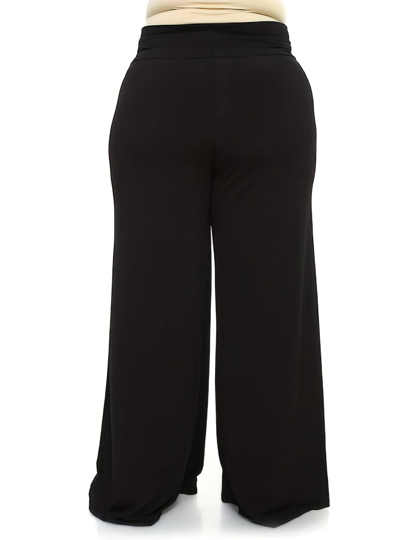  Solid High Rise Wide Leg Pants