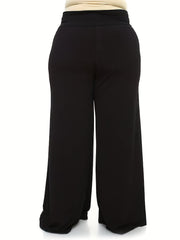  Solid High Rise Wide Leg Pants