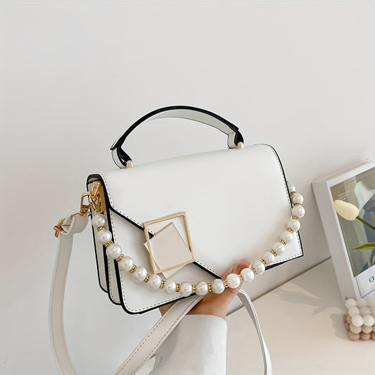 Women's Square Handbag Faux Pearl Chain Crossbody Bag