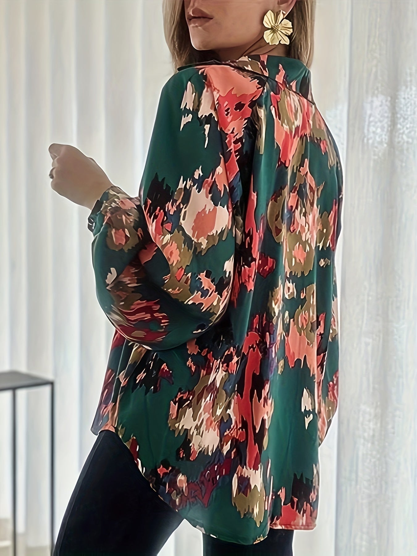  Tie Dye Lantern Sleeve Top