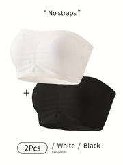 2pcs Solid Strapless Bandeau Bras Stretch Everyday Bra Women's Lingerie
