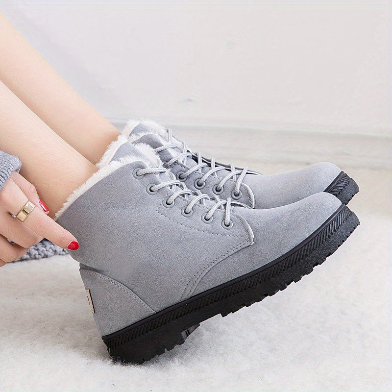 Women's Plush Mid Calf Boots Round Toe Winter Platform Sneakers