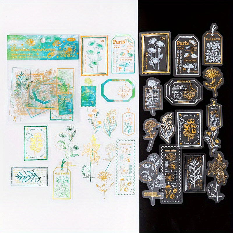 30PCS Vintage Plant Flower Stamping DIY Stickers