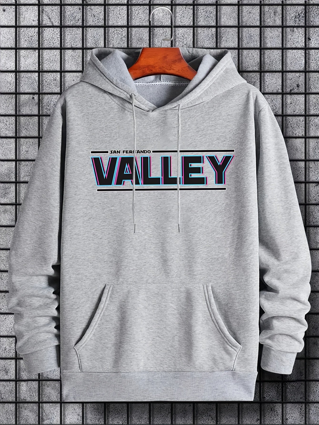 VALLEY Print Hoodie Men's Casual Graphic Pullover Hooded Sweatshirt