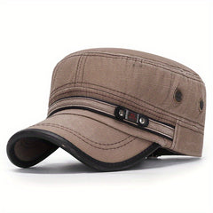 Slub Cotton Flat Cap Retro Leather Trim Baseball Cap