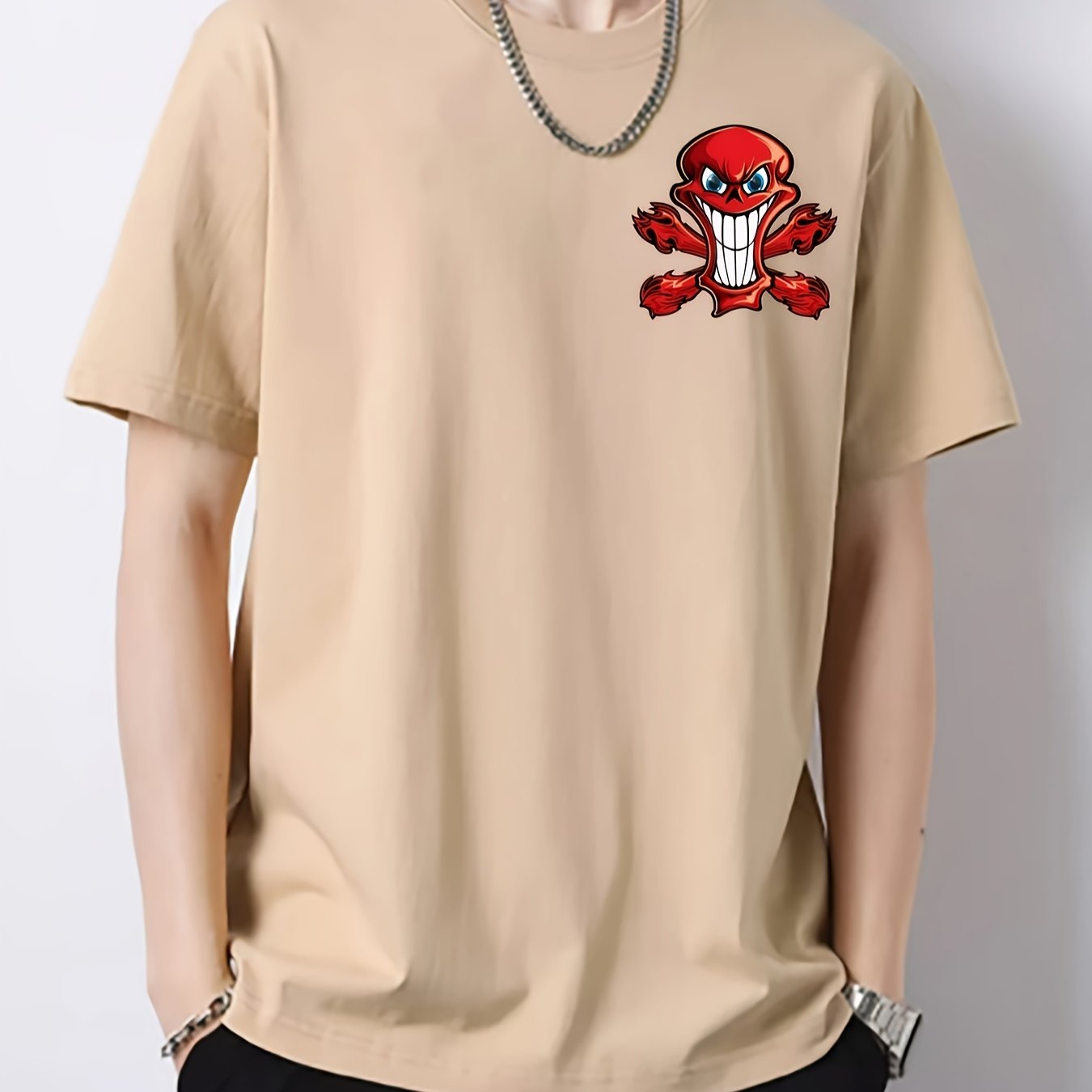 Skull Pattern Print Men's Graphic Crew Neck Active T-shirt